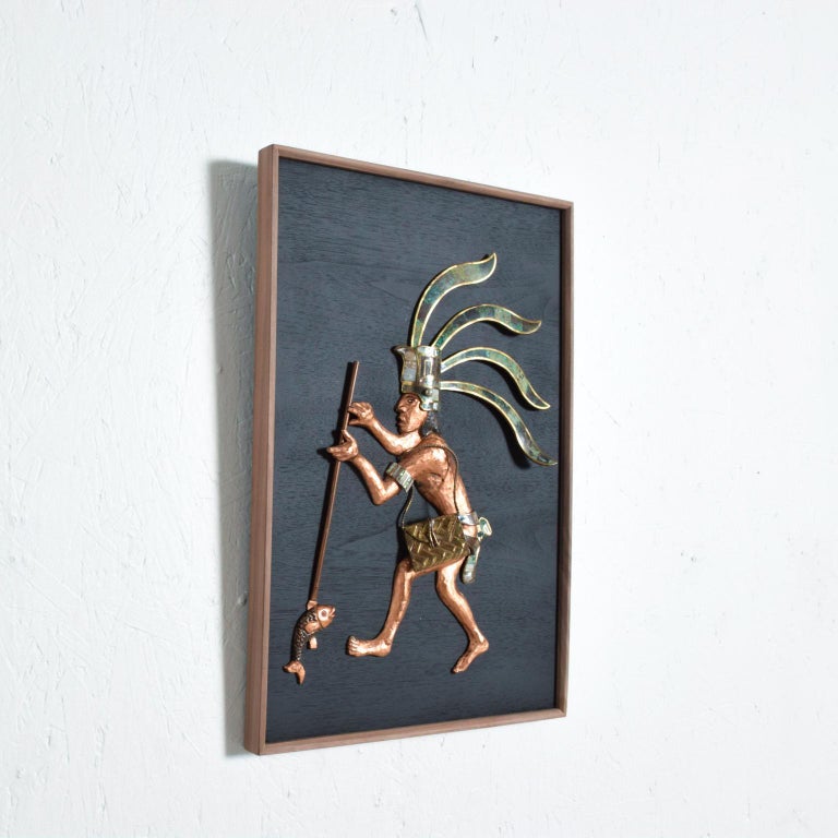 Midcentury Mexican Modernist Los Castillo Mayan Wood Art Panel Small In Good Condition For Sale In National City, CA