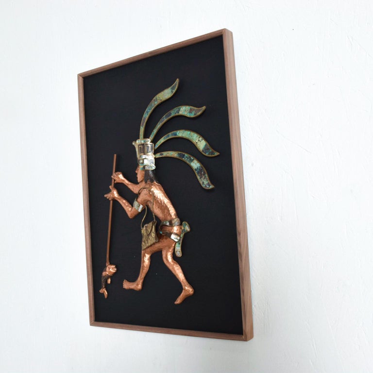 Late 20th Century Midcentury Mexican Modernist Los Castillo Mayan Wood Art Panel Small For Sale