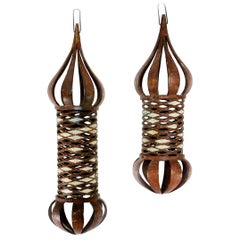 1950s Pepe Mendoza Sculptural Suspension Lamps Bronze Malachite
