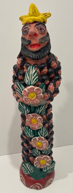 Mid-Century Mexican Ocumicho Folk Art Pottery Totem Sculpture