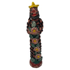Mid-Century Mexican Ocumicho Folk Art Pottery Totem Sculpture