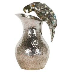 Mid Century Mexican Silver Plate and Mother of Pearl Pitcher