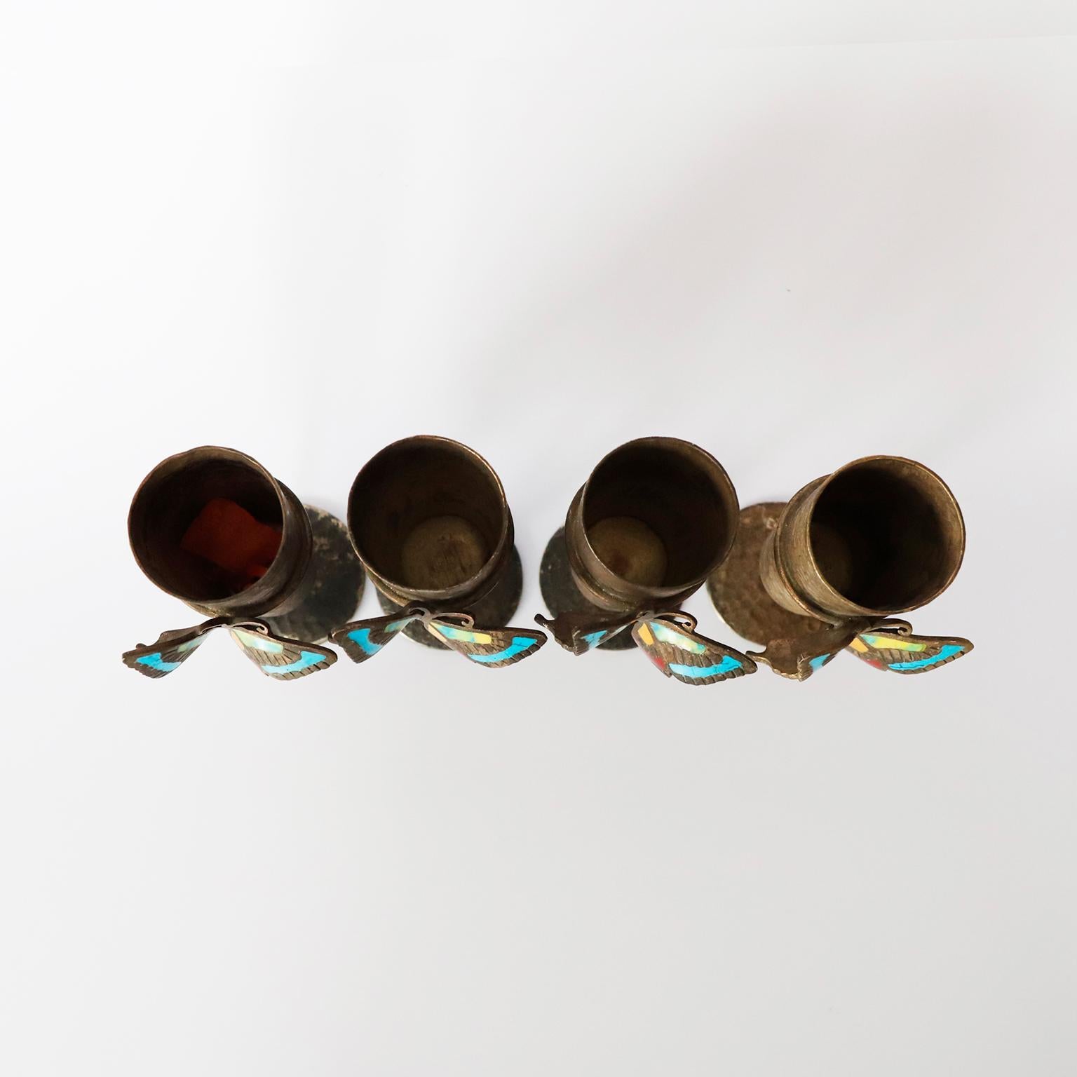 Mid-Century Modern Mid-Century Mexican Silver Plated Cups Set For Sale