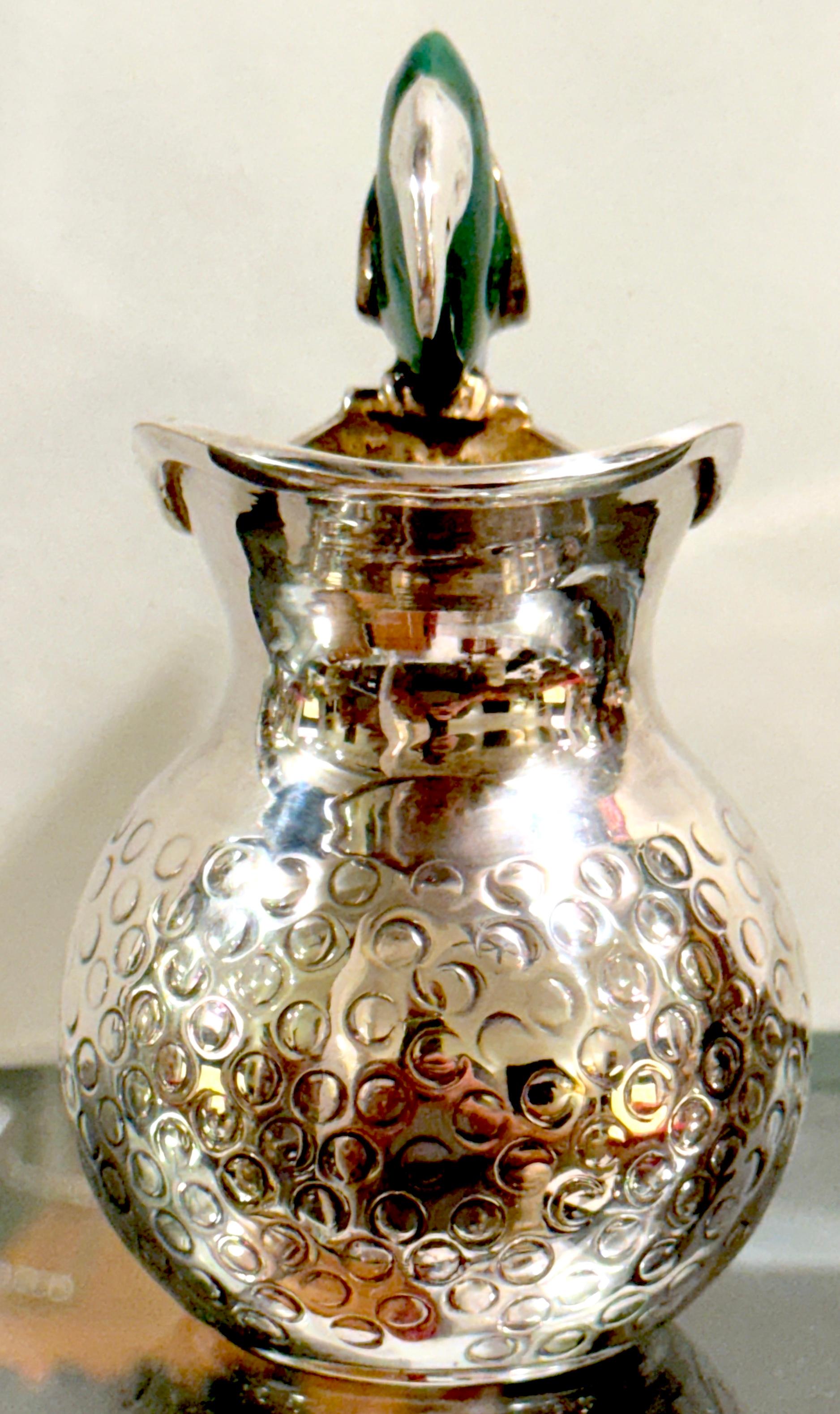 Mid-Century Mexican Silverplate & Malachite Parrot Pitcher, Style Los Castillo Chapado en plata en venta