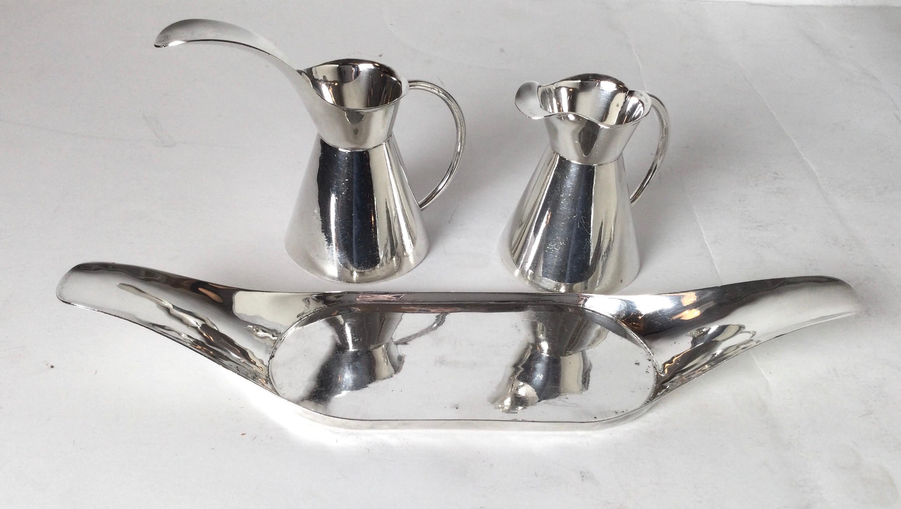 Midcentury Mexican Sterling Silver Condiment Set by Sanborn In Good Condition In Lambertville, NJ