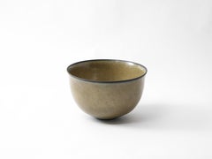 Michael Breum Ceramic Bowl, Dark Mustard with Black Lip, Signed, Denmark 1960's