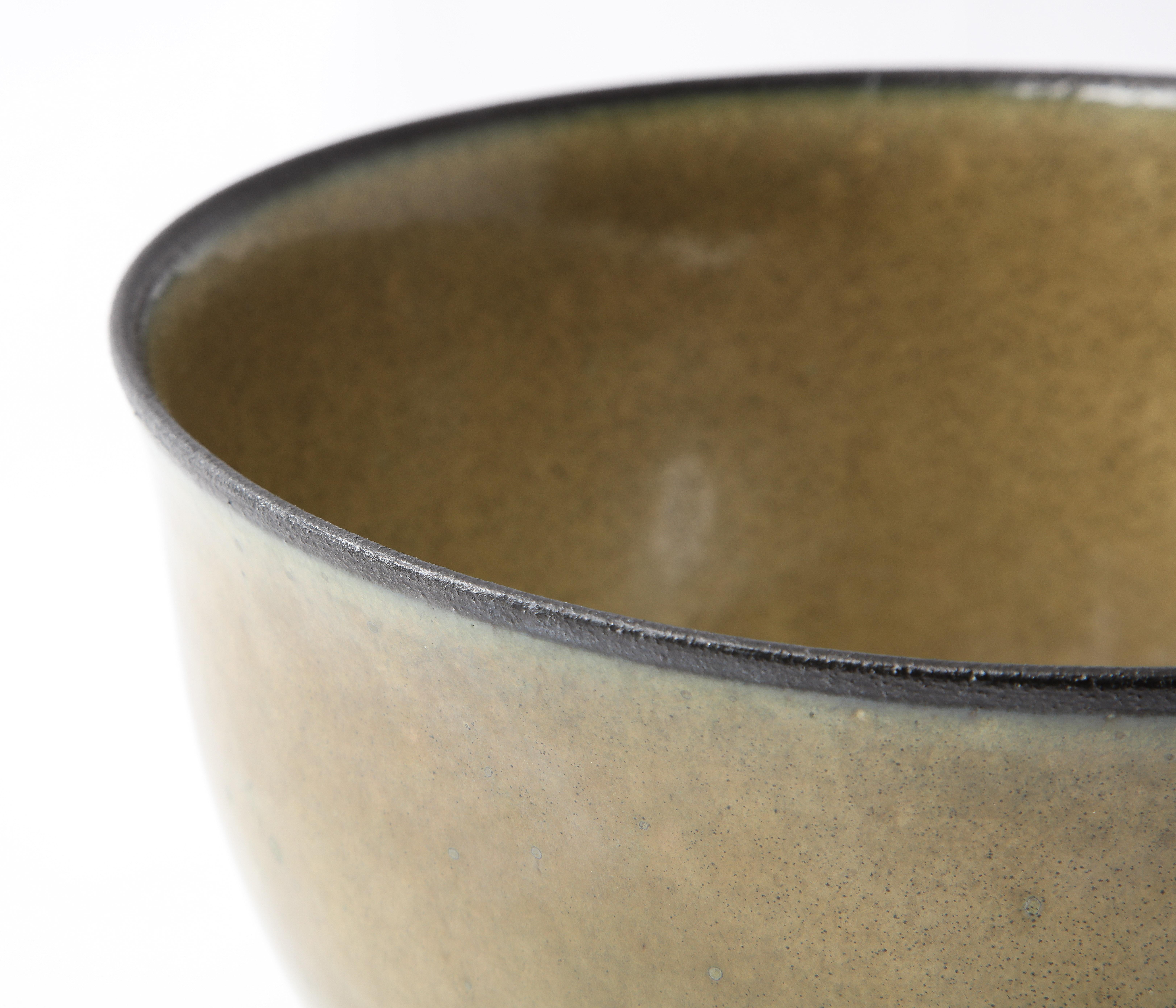 Mid-Century Modern Michael Breum Ceramic Bowl, Dark Mustard with Black Lip, Signed, Denmark 1960's For Sale
