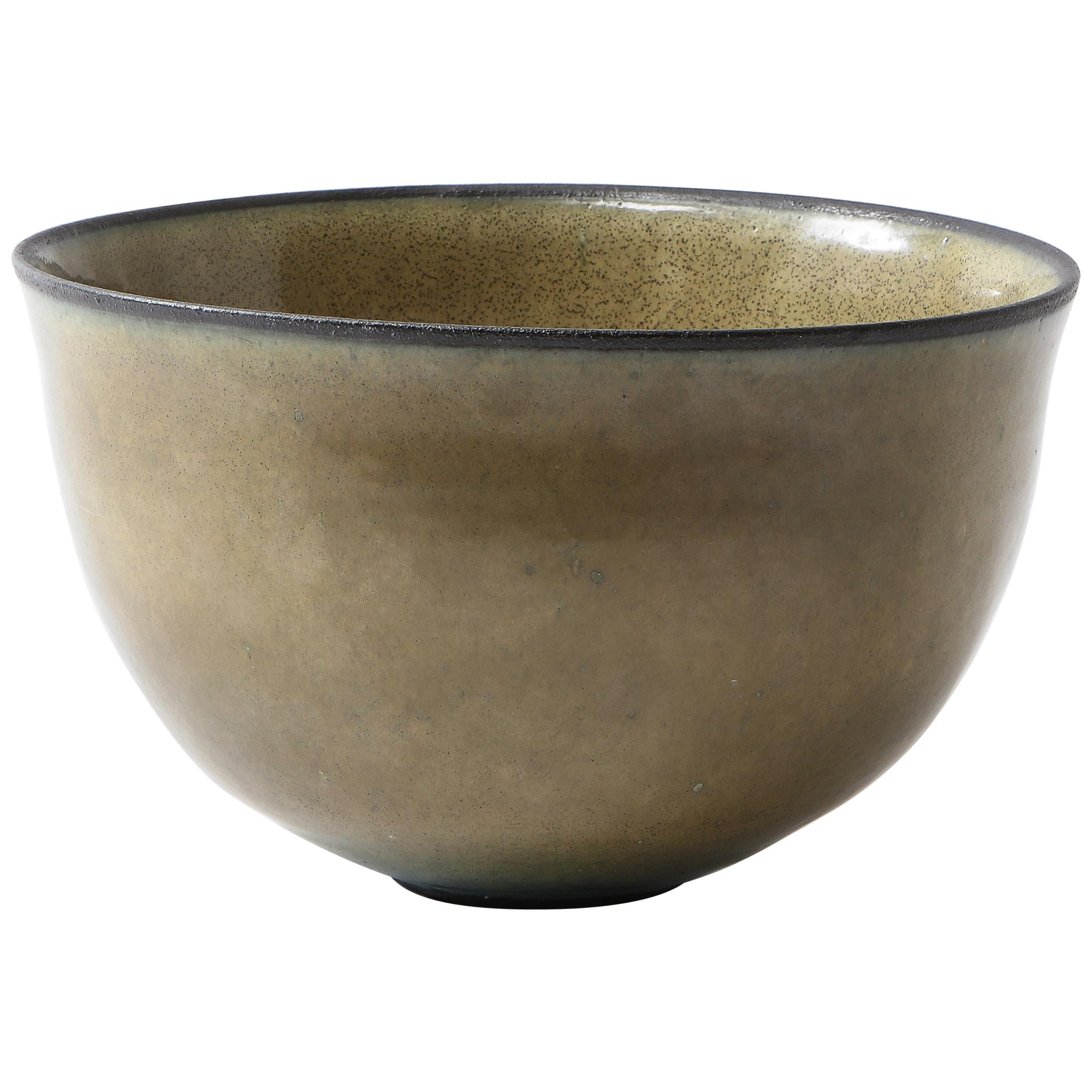 Michael Breum Ceramic Bowl, Dark Mustard with Black Lip, Signed, Denmark 1960's