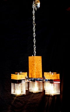 Lustre suspendu danois moderne du milieu du siècle dernier en bois de ronce et chrome