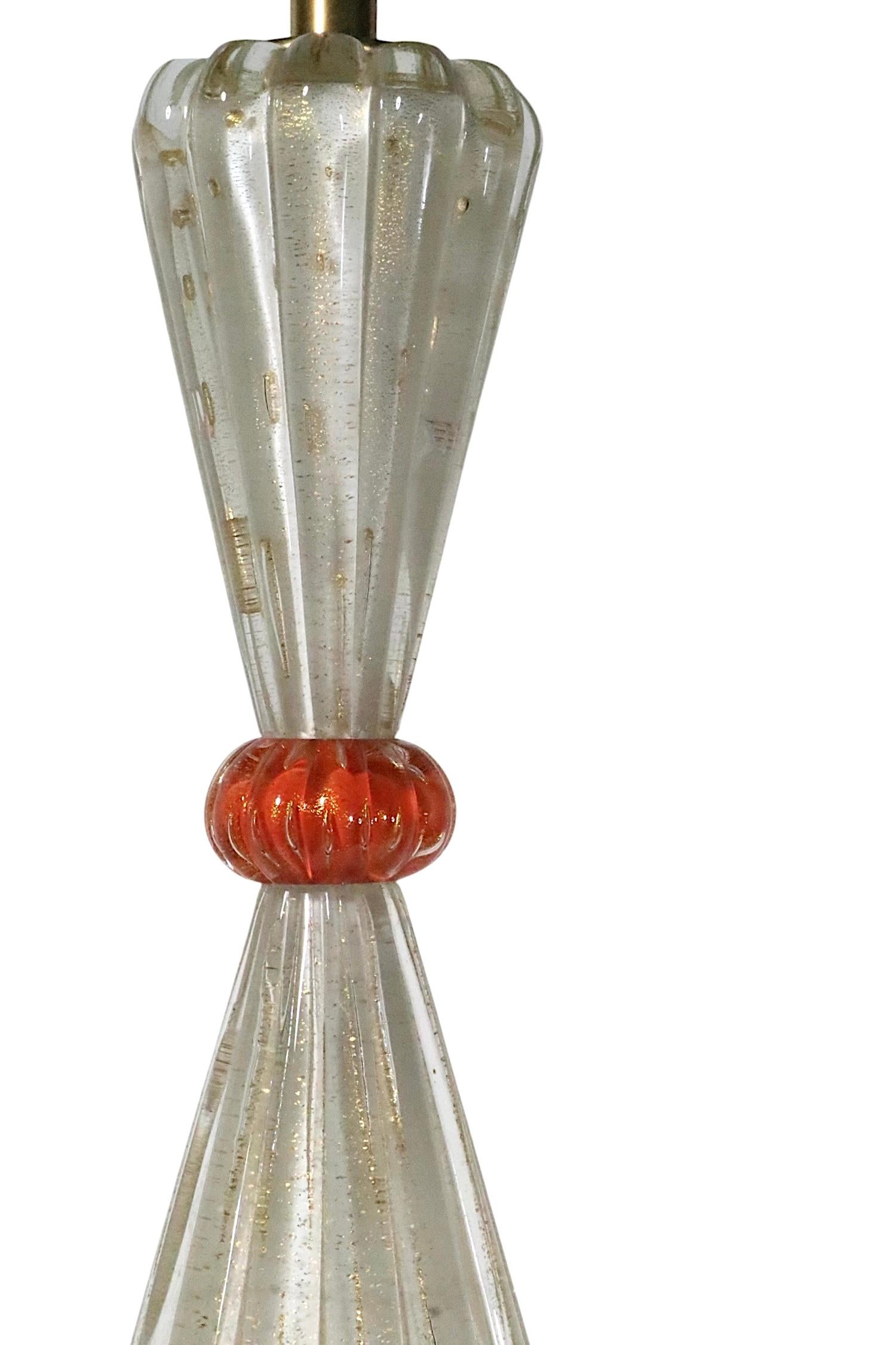 Murano-Tischlampe aus der Mitte des Jahrhunderts von Barovier Y Toso, hergestellt in Italien, 1950er Jahre (Hollywood Regency) im Angebot