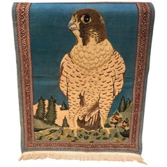 Midcentury Middle Eastern Hand Knotted Wool Rug 1950 with Falcon