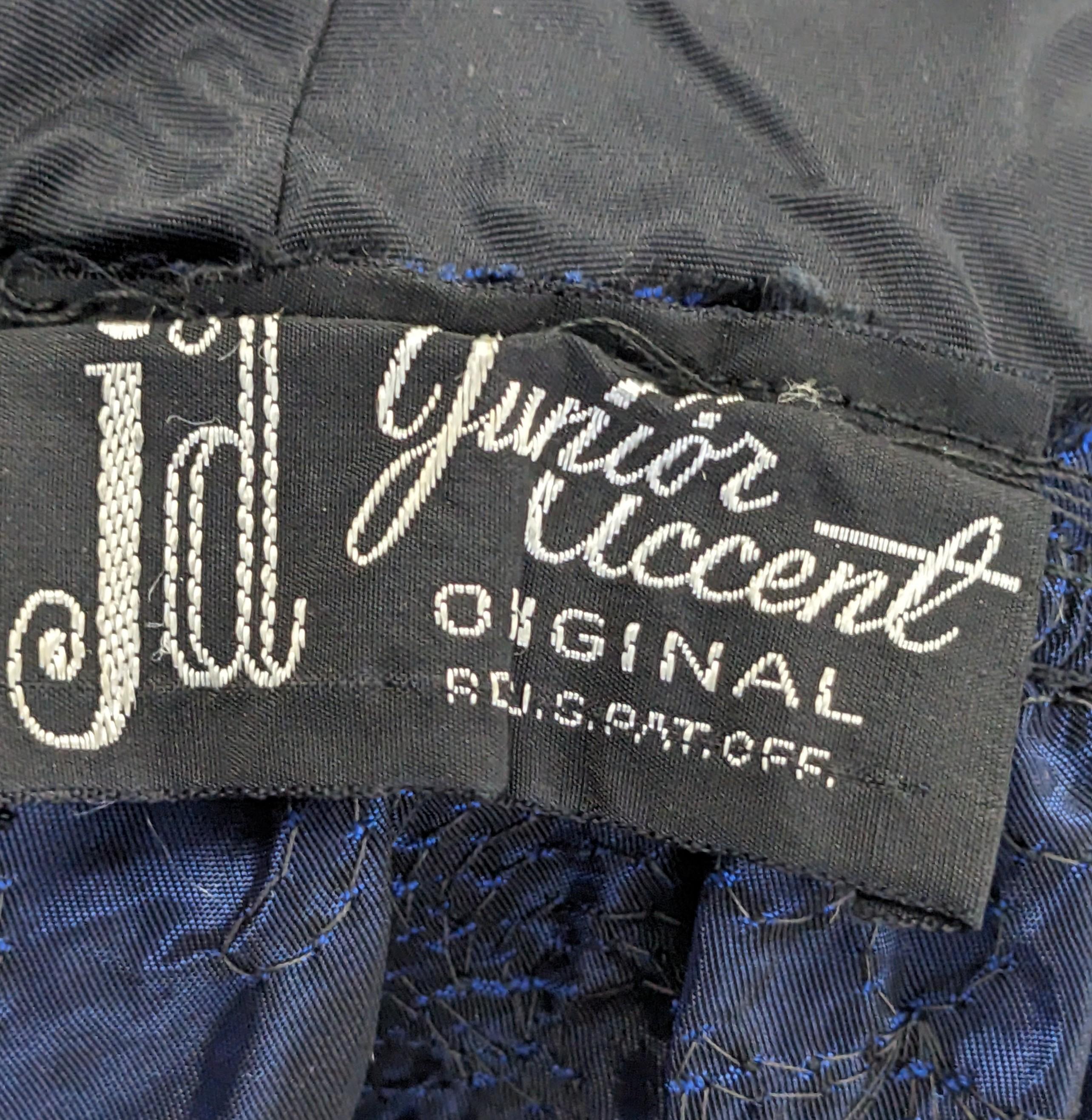 Robe de cocktail en taffetas incrusté de cristaux bleu nuit du milieu du siècle dernier en vente 5