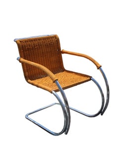 Mies Van Der Rohe MR20, 4er-Set Freischwinger-Sessel aus verchromtem Korbweide, Mitte des Jahrhunderts