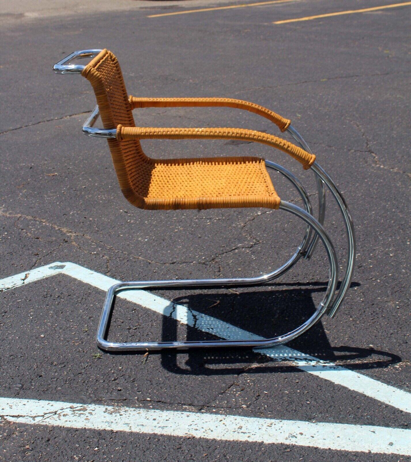 Mid-Century Modern Mid Century Mies Van Der Rohe MR20 Set of 4 Chrome Wicker Cantilever Armchairs