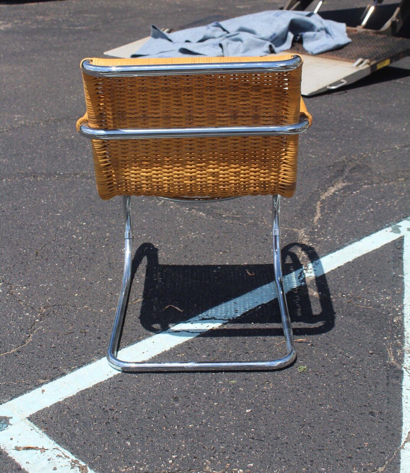 Mid Century Mies Van Der Rohe MR20 Set of 4 Chrome Wicker Cantilever Armchairs In Good Condition In Keego Harbor, MI