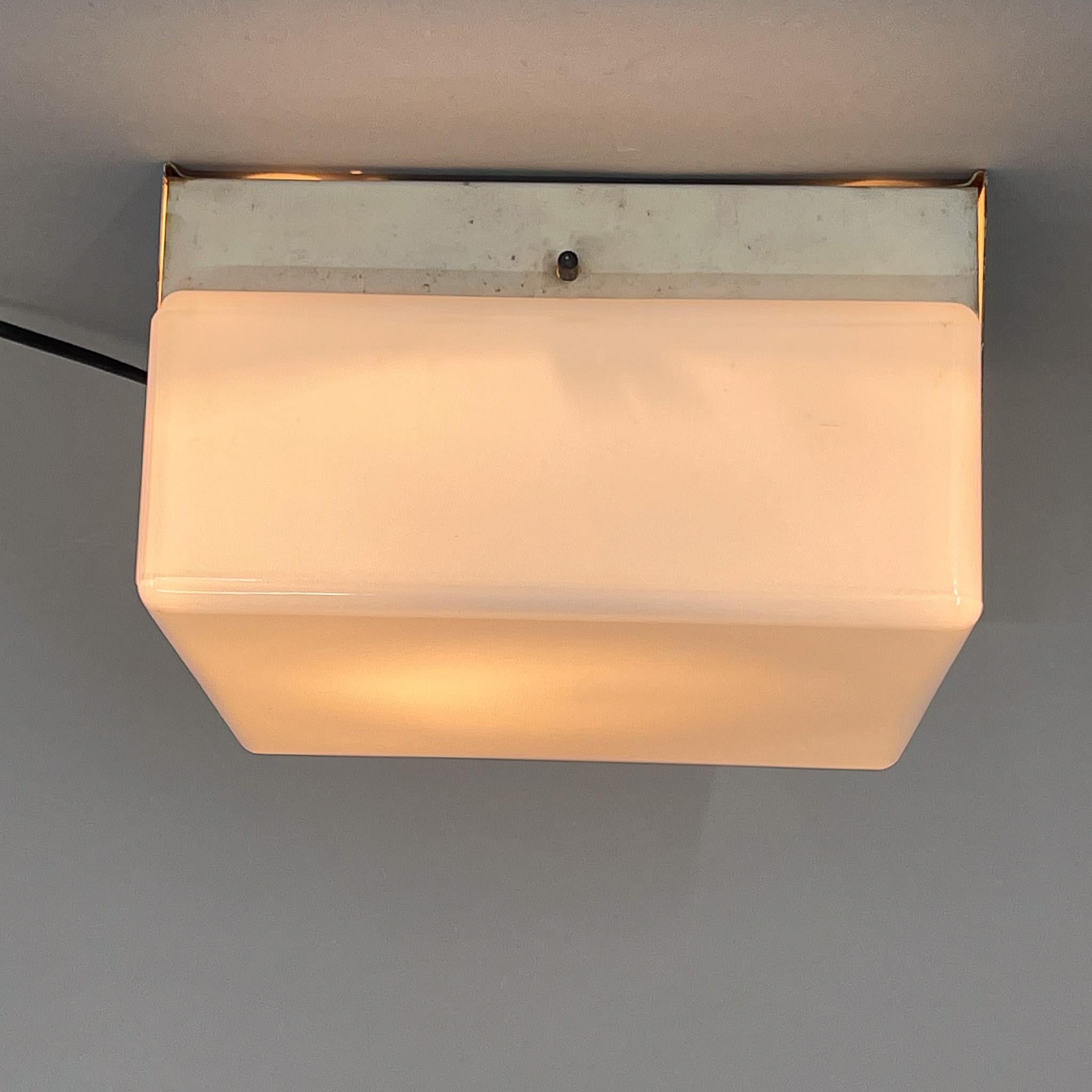 Mid-Century Milk Glass and Metal Ceiling Light, 6 pieces available For Sale 3