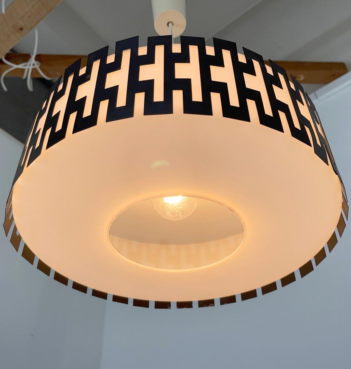 Mid-Century Milk Glass and Metal Pendant, Germany For Sale 1