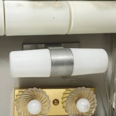 Mid-Century Milk Glass & Brushed Aluminum Cylindrical Vanity Light by Paul Mayen