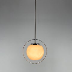 Mid-century Milk Glass & Chrome Pendant Light