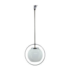 Lámpara Colgante de Cristal de Leche y Cromo de Mediados de Siglo