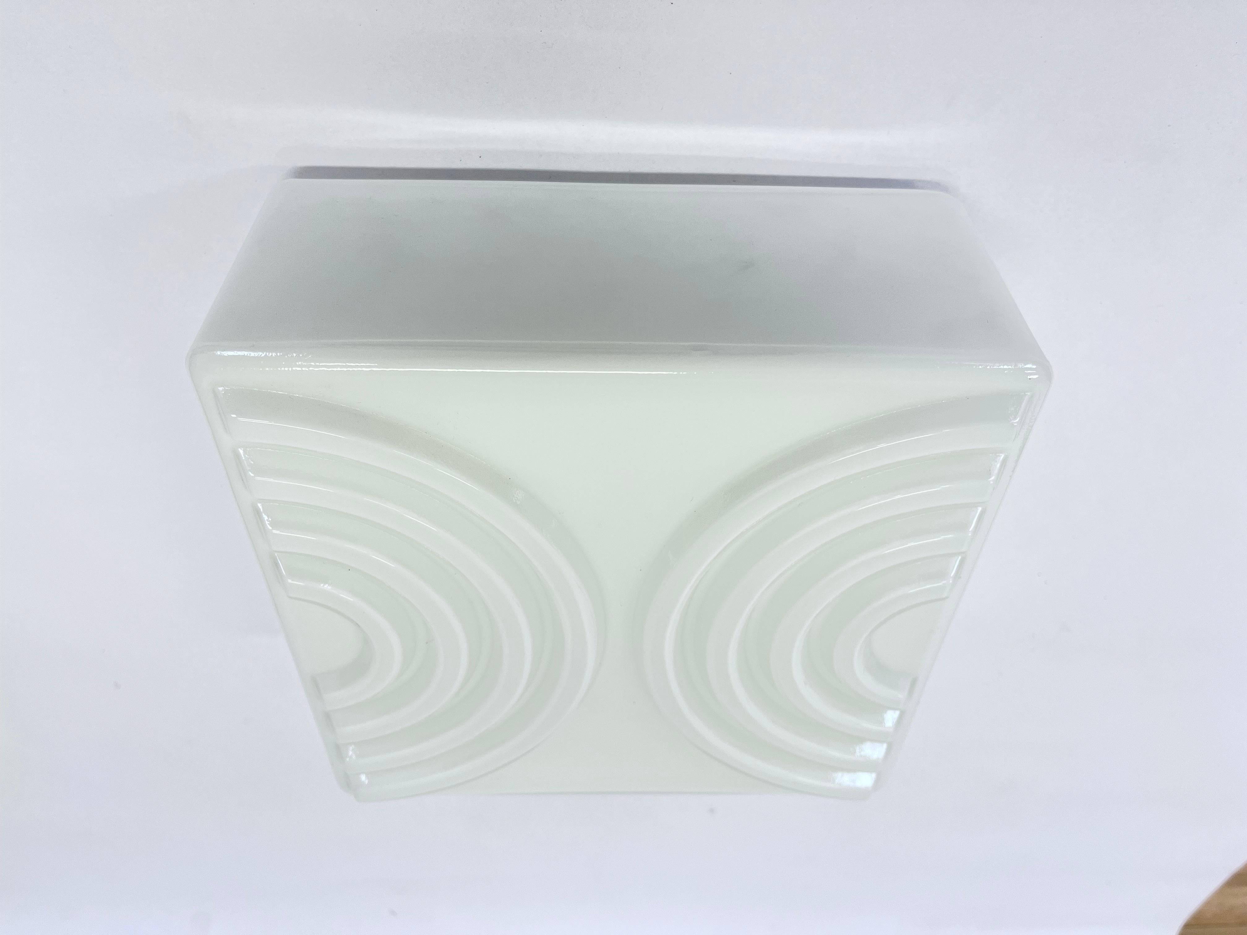 Mid-Century Milk Glass Flush Mount or Wall Light, Czechoslovakia In Good Condition For Sale In Praha, CZ