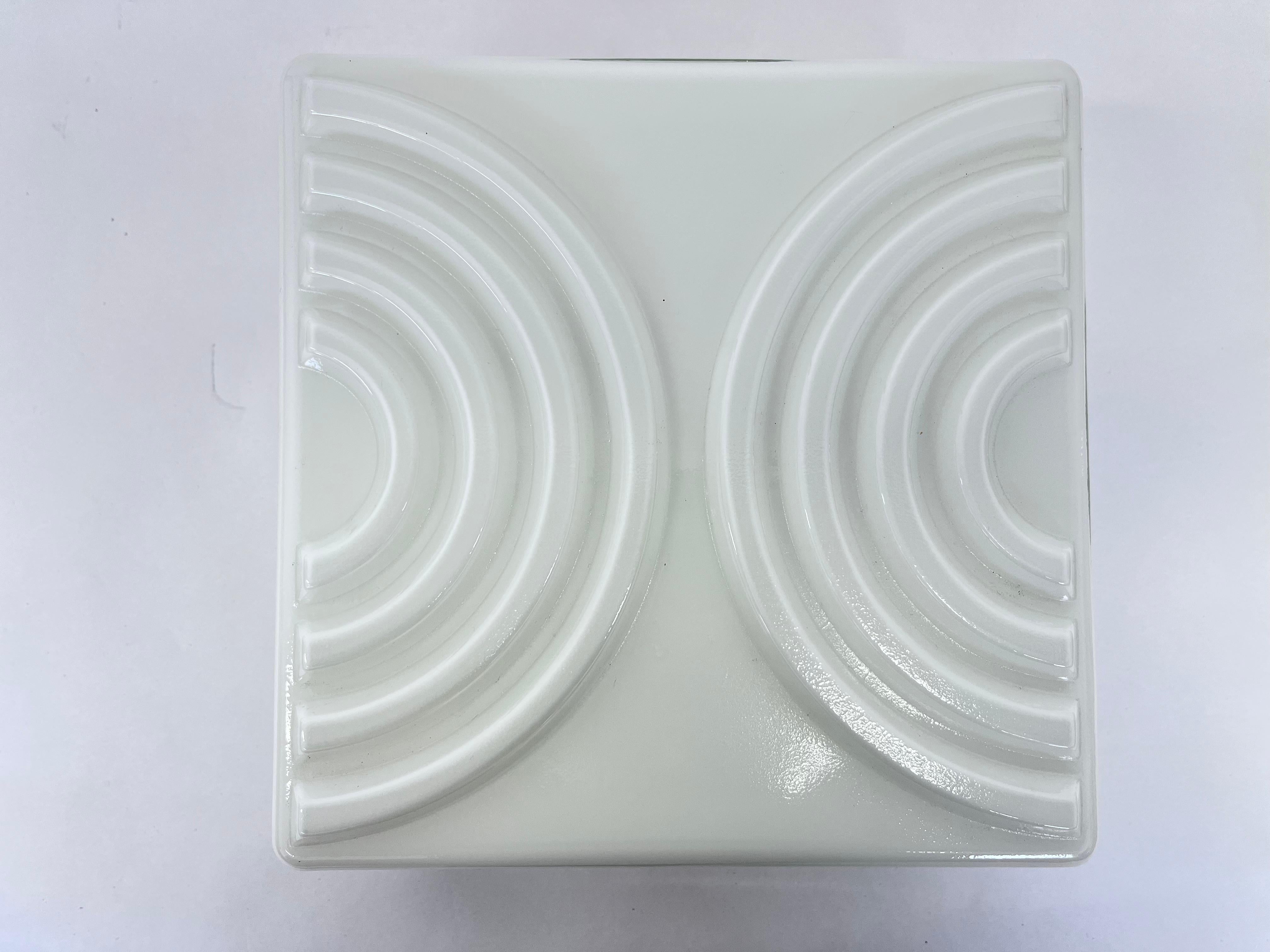 20th Century Mid-Century Milk Glass Flush Mount or Wall Light, Czechoslovakia For Sale