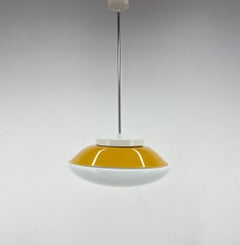 Mid-Century Milk Glass & Metal 'UFO' Pendant Czechoslovakia