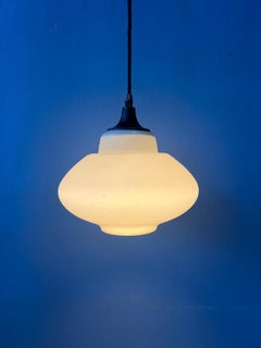 Mid Century Milk Glass Pendant Light Attributed to Louis Kalff, 1970s