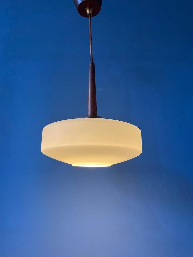 20th Century Mid Century Milk Glass Pendant Light by Louis Kalff for Philips, 1970s For Sale