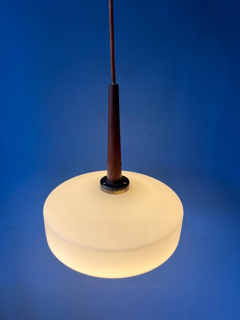 Mid Century Milk Glass Pendant Light by Louis Kalff for Philips, 1970s For Sale 1