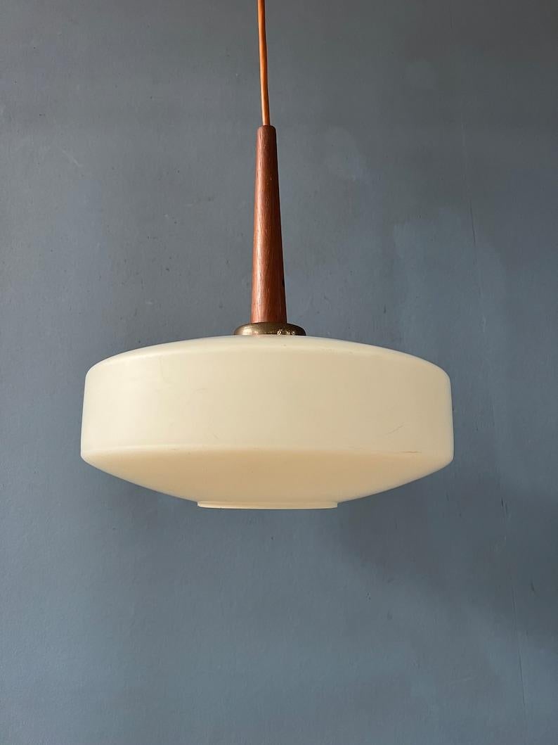 Mid Century Milk Glass Pendant Light by Louis Kalff for Philips, 1970s For Sale 2
