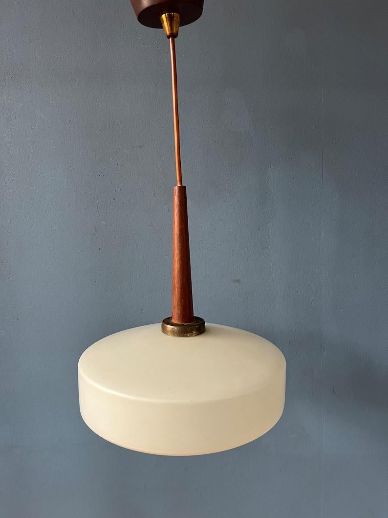 Mid Century Milk Glass Pendant Light by Louis Kalff for Philips, 1970s For Sale 3