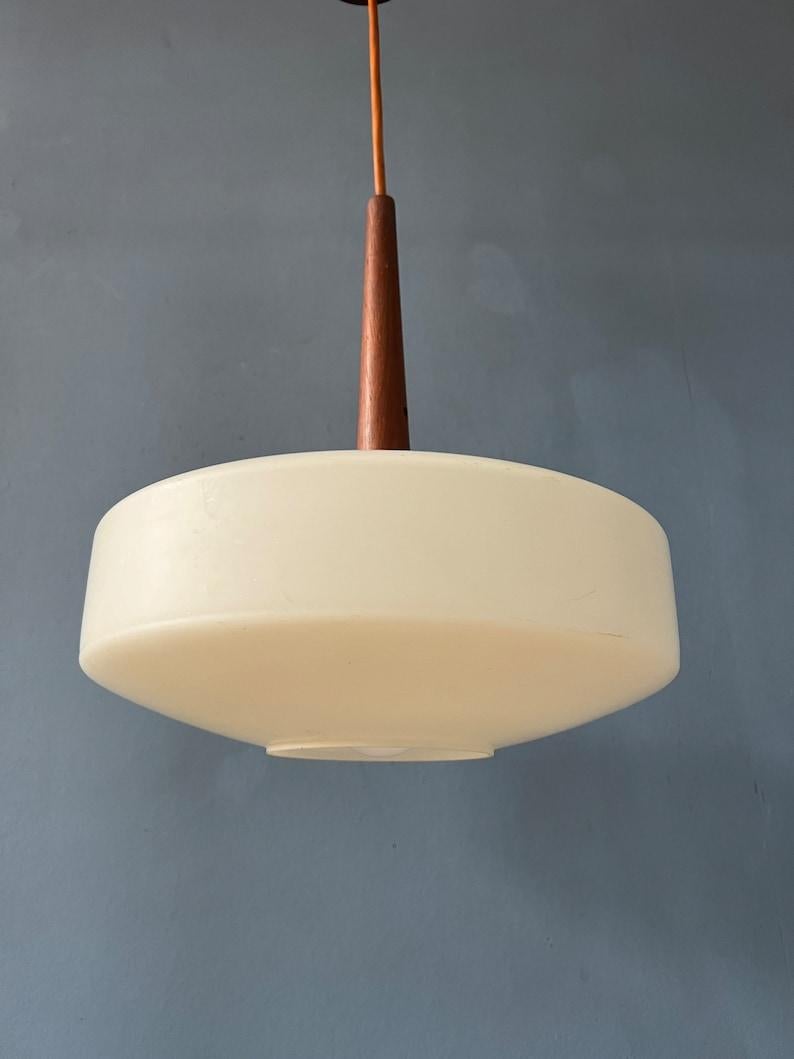 Mid Century Milk Glass Pendant Light by Louis Kalff for Philips, 1970s For Sale 4