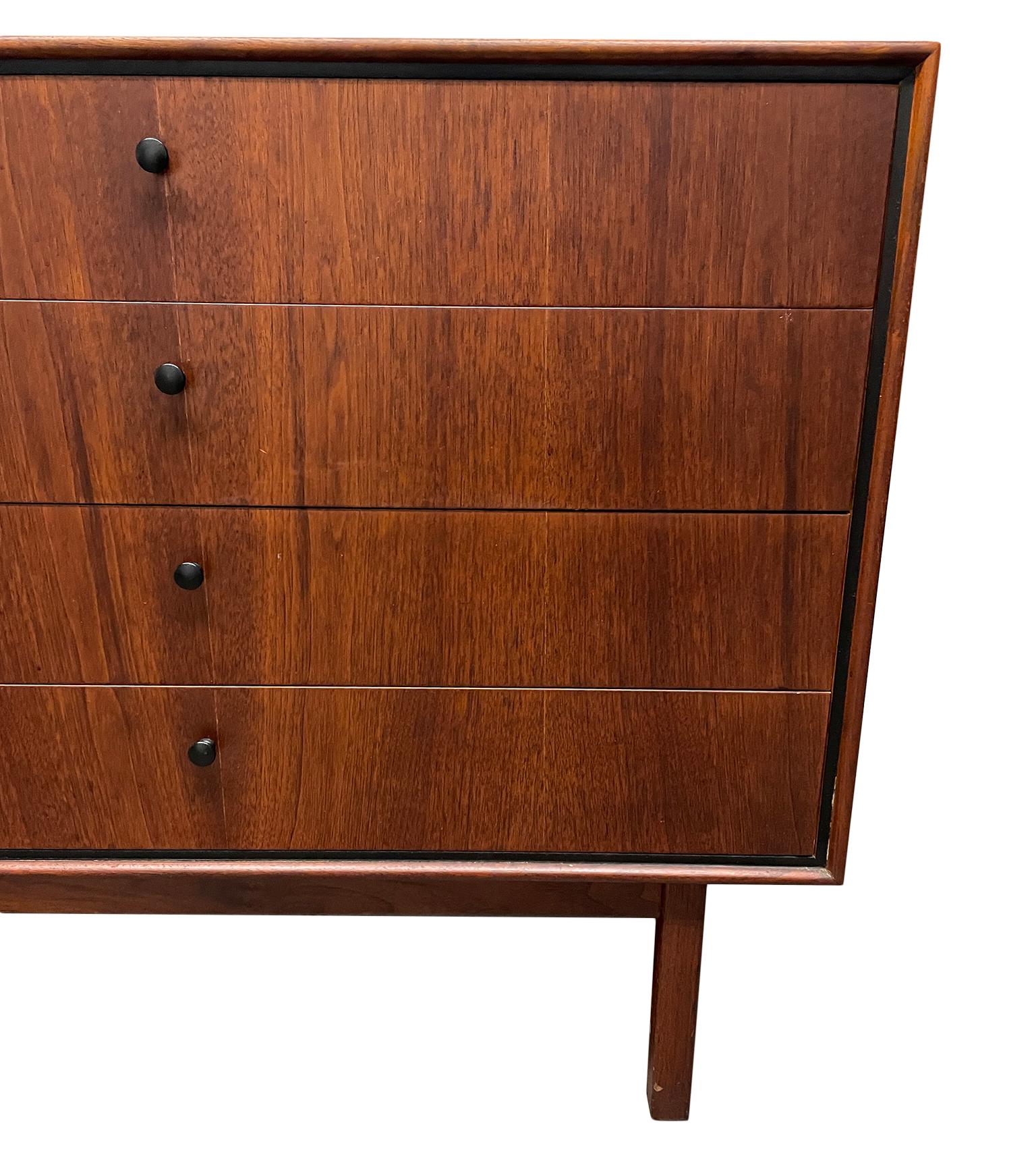 Mid-Century Founders 4 Drawer Walnut Dresser  In Good Condition In BROOKLYN, NY