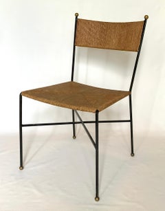 Mid-Century Milo Baughman Black Iron Rush Seat Desk Side Chair