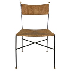 Mid-Century Milo Baughman Black Iron Rush Seat Desk Side Chair