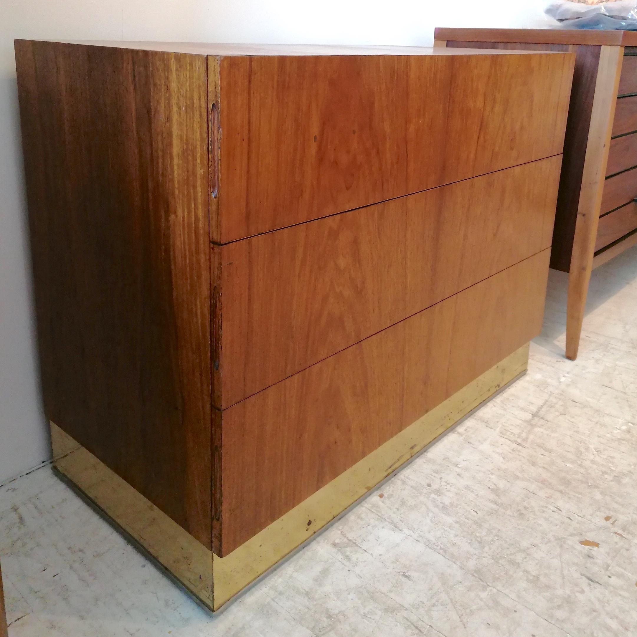 Mid century Milo Baughman bleached rosewood gilt metal drawer cabinet USA 1970s For Sale 4