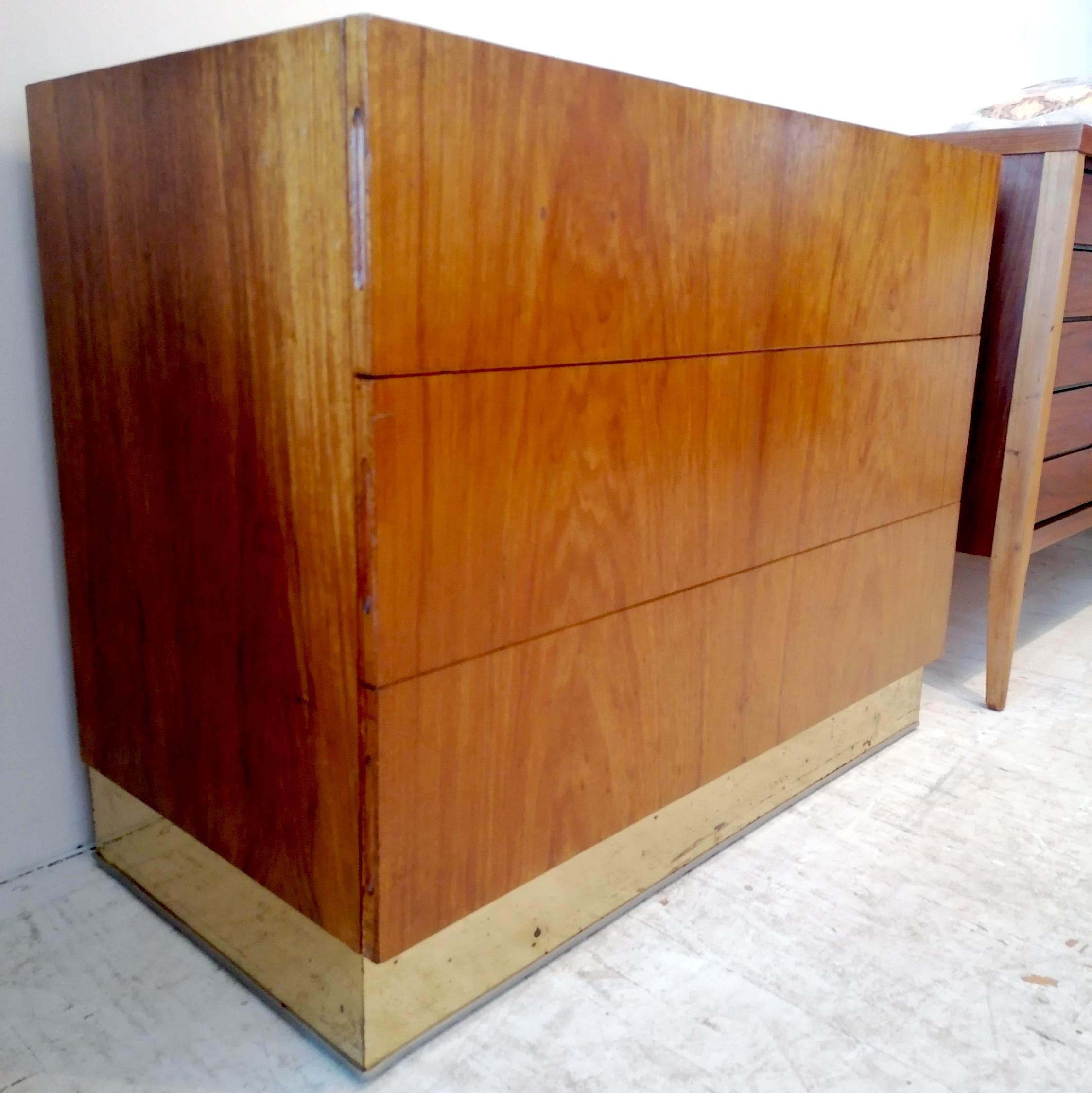 Mid century Milo Baughman bleached rosewood gilt metal drawer cabinet USA 1970s For Sale 5