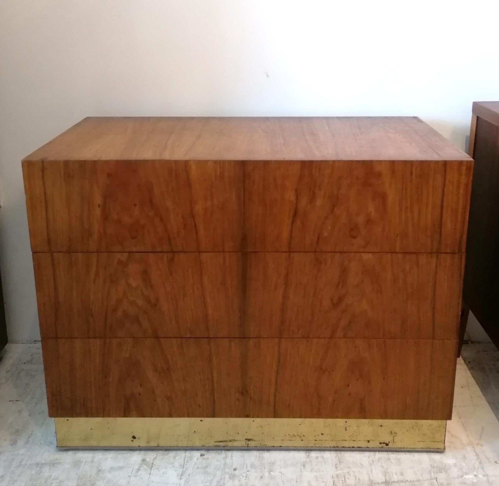 Mid-Century Modern Mid century Milo Baughman bleached rosewood gilt metal drawer cabinet USA 1970s For Sale