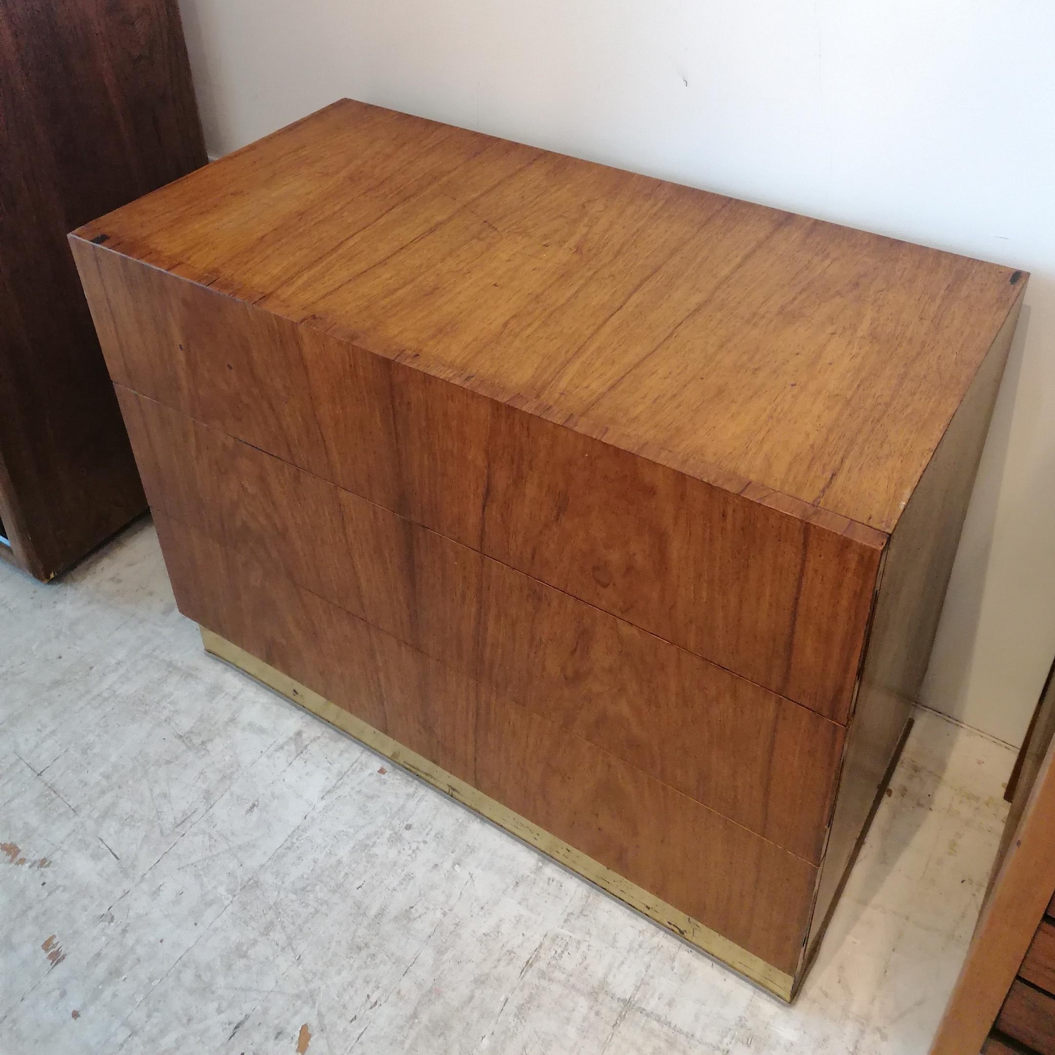 Mid century Milo Baughman bleached rosewood gilt metal drawer cabinet USA 1970s For Sale 2