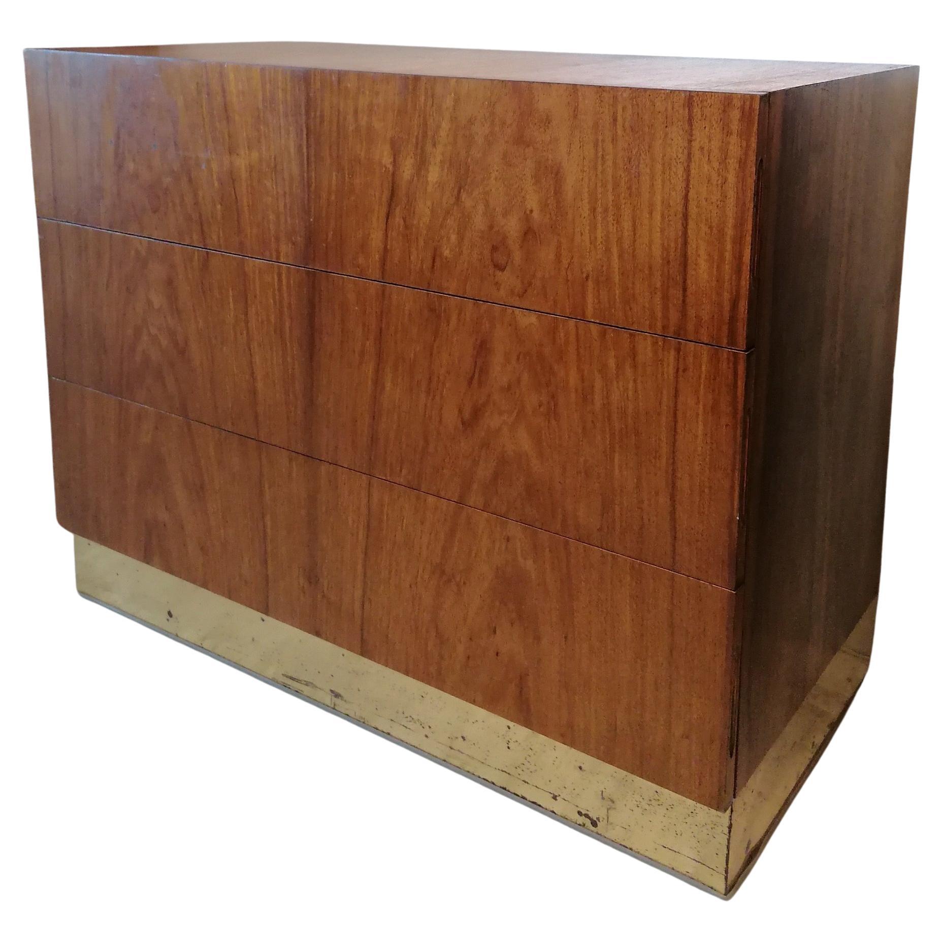 Mid century Milo Baughman bleached rosewood gilt metal drawer cabinet USA 1970s For Sale