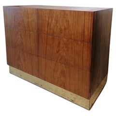 Retro Mid century Milo Baughman bleached rosewood gilt metal drawer cabinet USA 1970s
