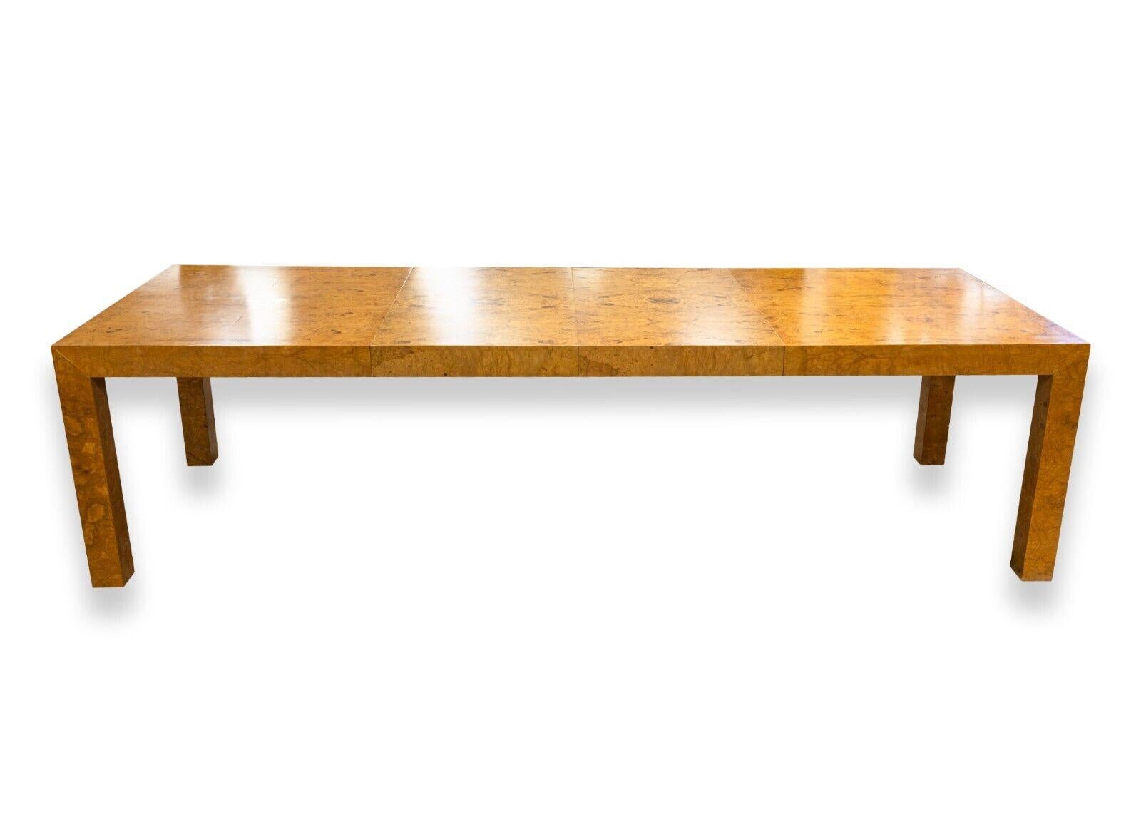 Mid-Century Modern Mid Century Milo Baughman Burlwood Parsons Dining Room Table with 2 Leaves