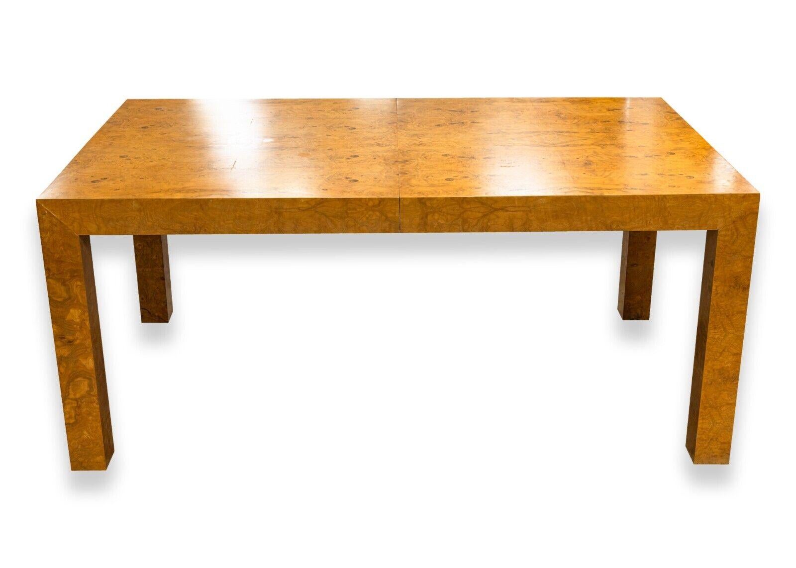 Mid Century Milo Baughman Burlwood Parsons Dining Room Table with 2 Leaves In Good Condition In Keego Harbor, MI