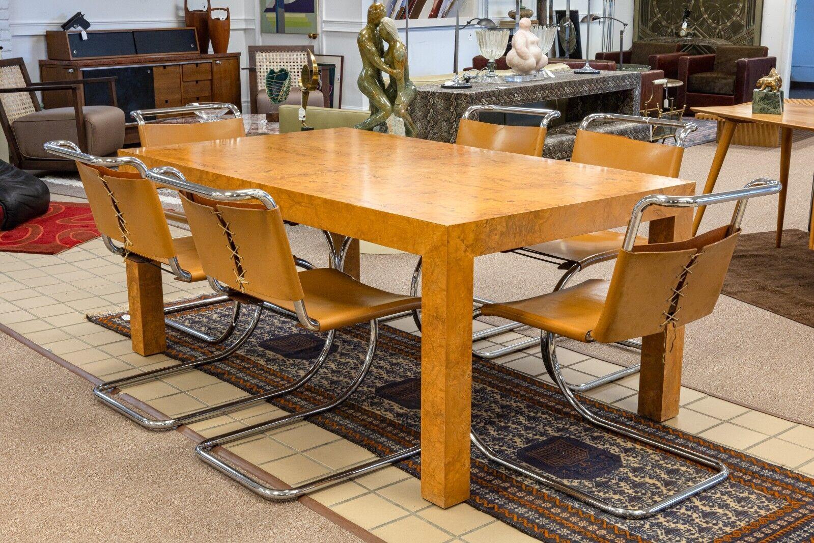Mid Century Milo Baughman Burlwood Parsons Dining Room Table with 2 Leaves 1