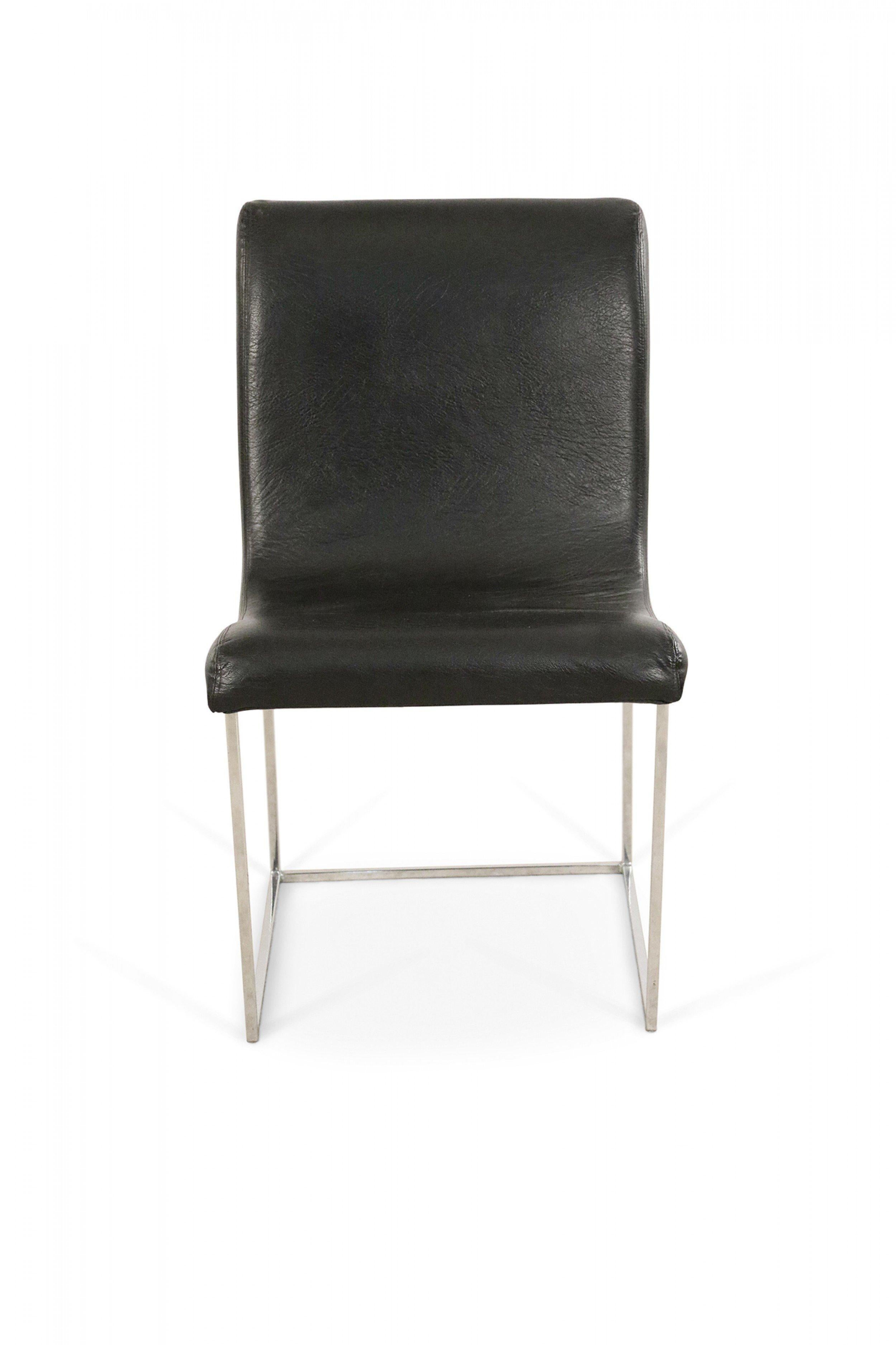 Mid-Century Modern Mid-Century Milo Baughman Chrome and Black Vinyl Dining Chairs For Sale