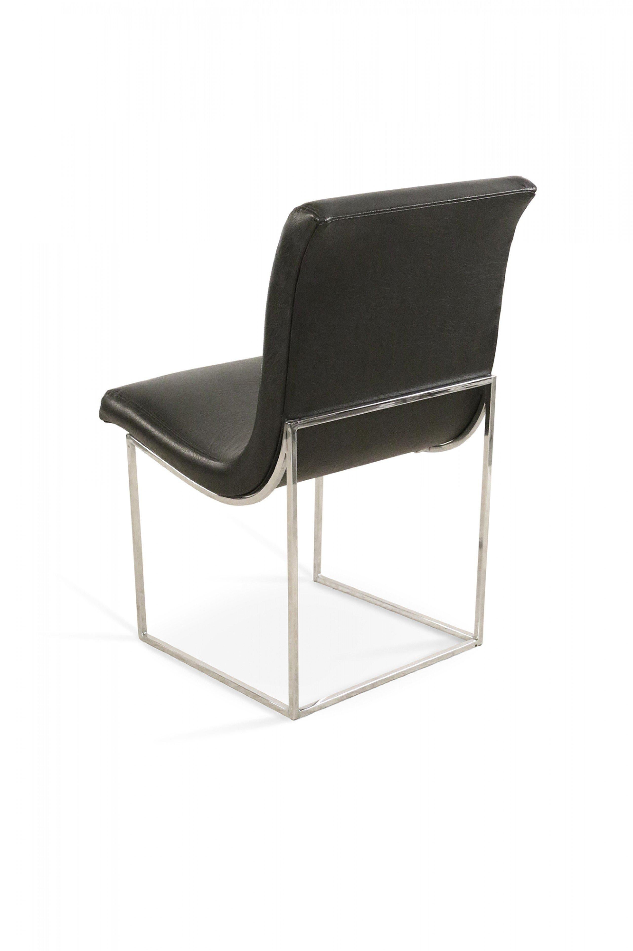 Mid-Century Milo Baughman Chrome and Black Vinyl Dining Chairs For Sale 2