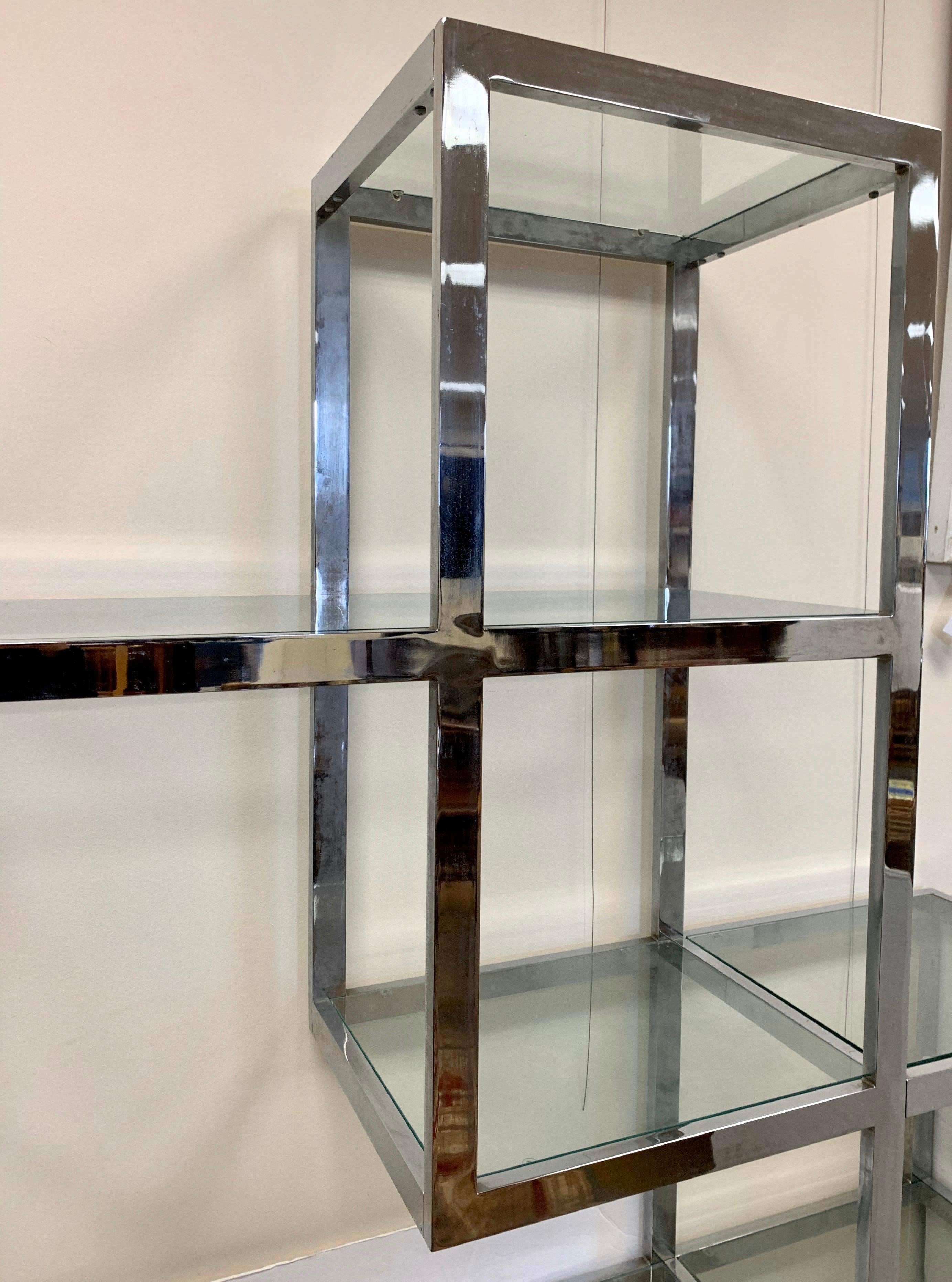 Late 20th Century Midcentury Milo Baughman Style Chrome and Glass Large Étagère Shelving Unit