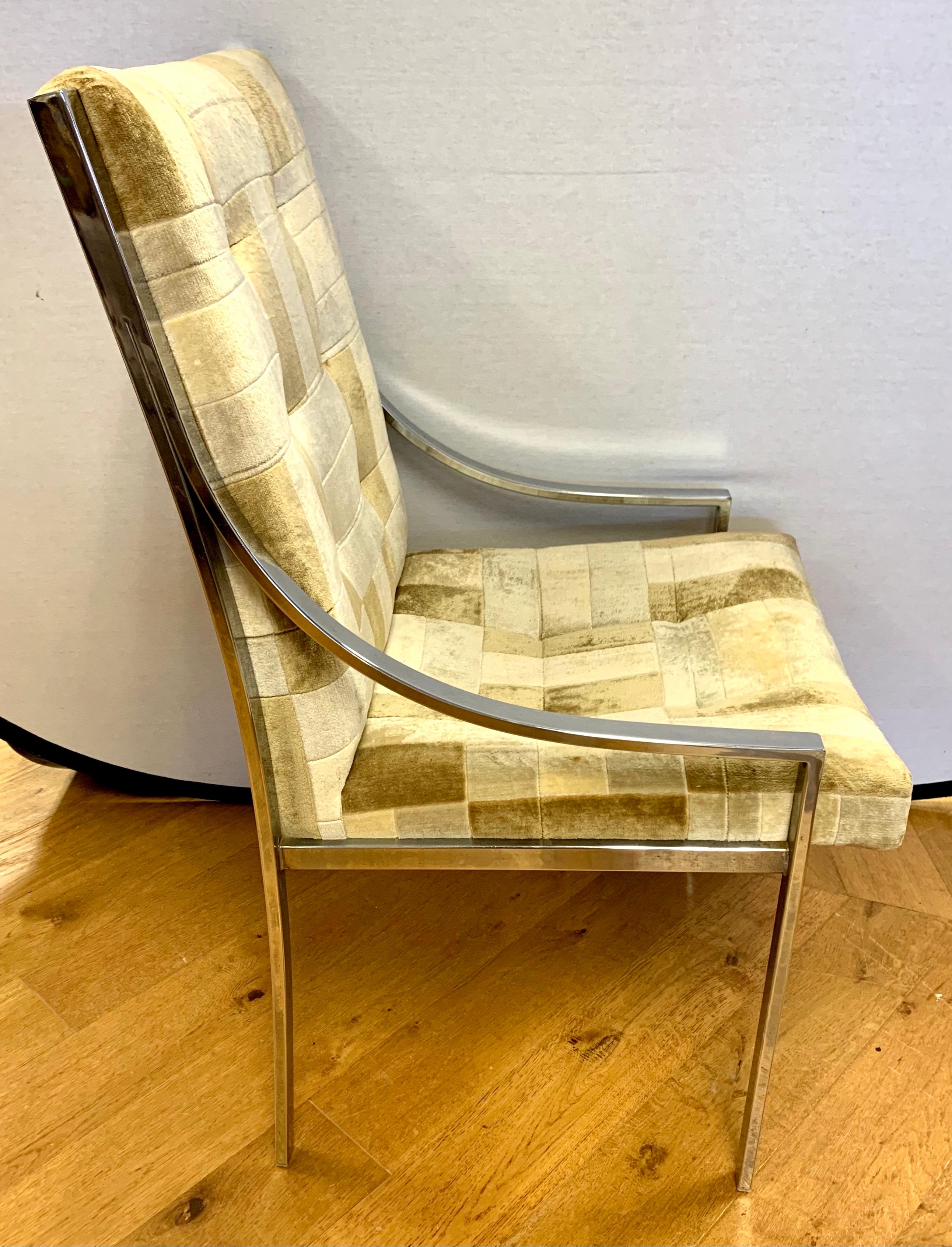 Fabric Mid Century Milo Baughman Chrome and Velvet Dining Chairs