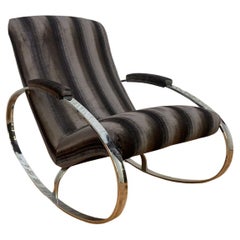 Chaise à bascule ovale de Milo Baughman chromée du milieu du siècle dernier, nouvellement tapissée